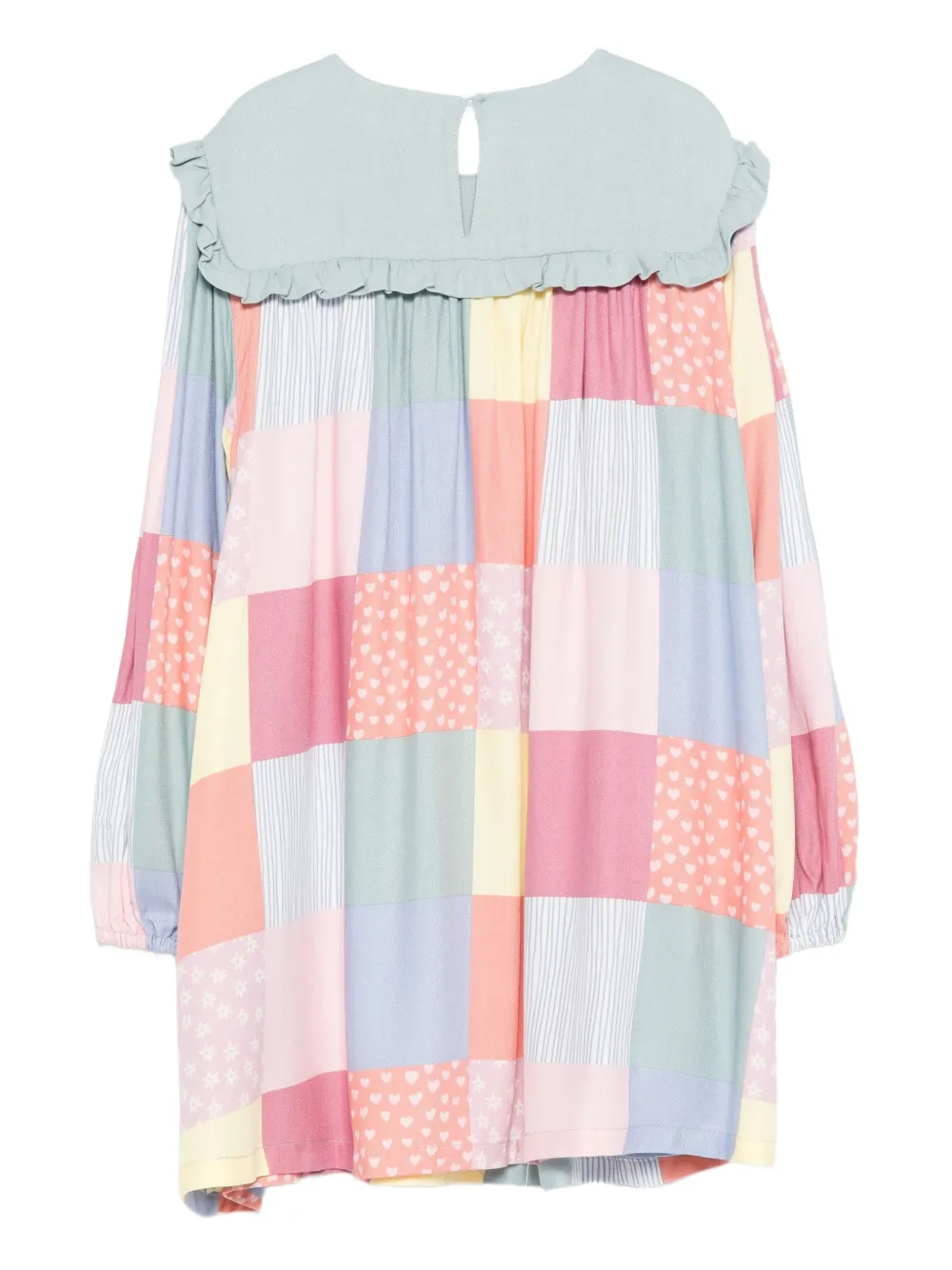 Stella McCartney Kids Jurk met geborduurde vogel en patchwork Groen