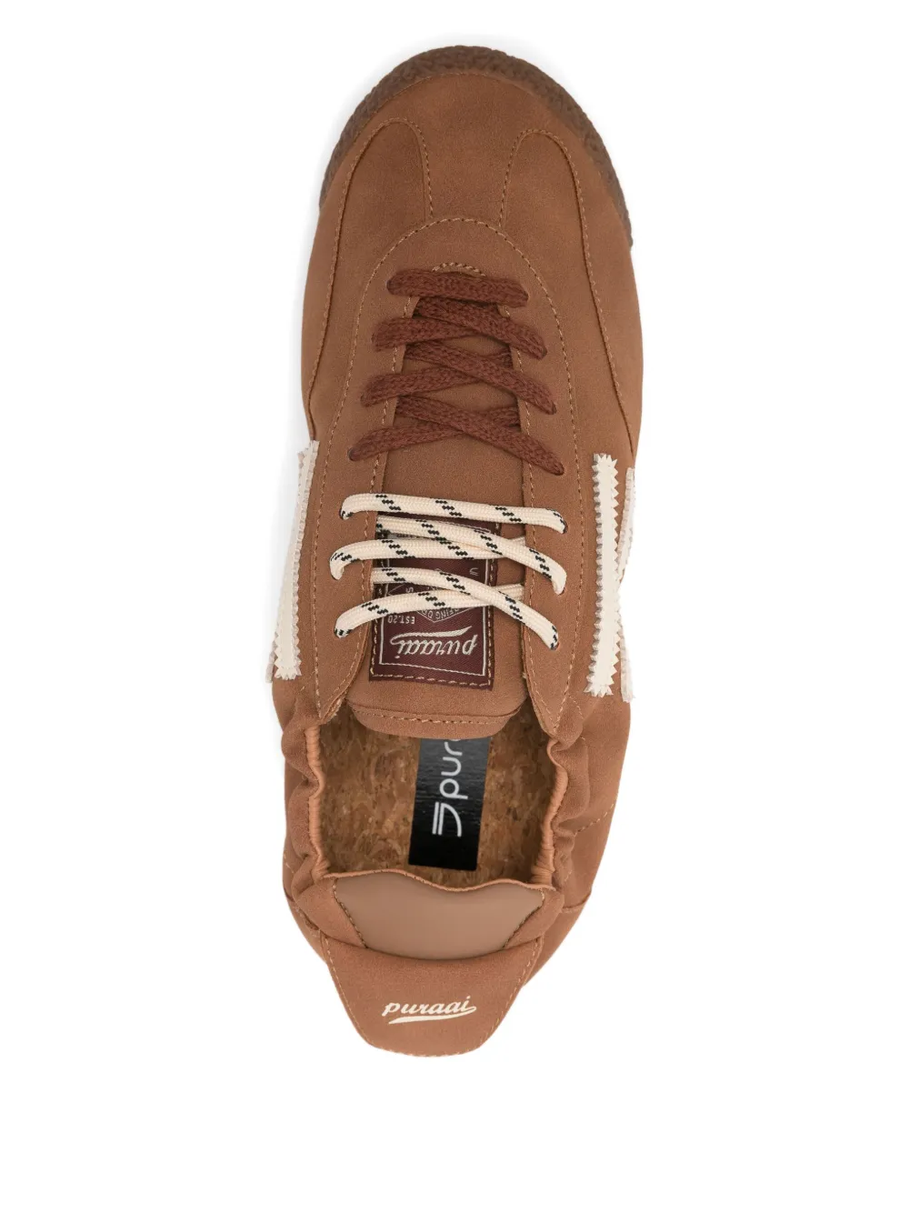 Puraai lace-up side-stripe sneakers Brown