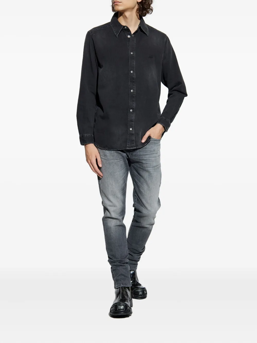 Diesel D-Simply embroidered denim shirt - Zwart