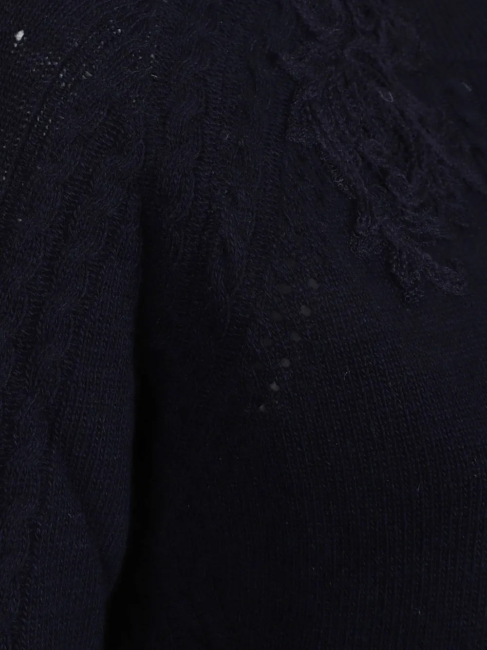 Ermanno Scervino Cable Knit Sweater With Floral Lace Detailing In Blue