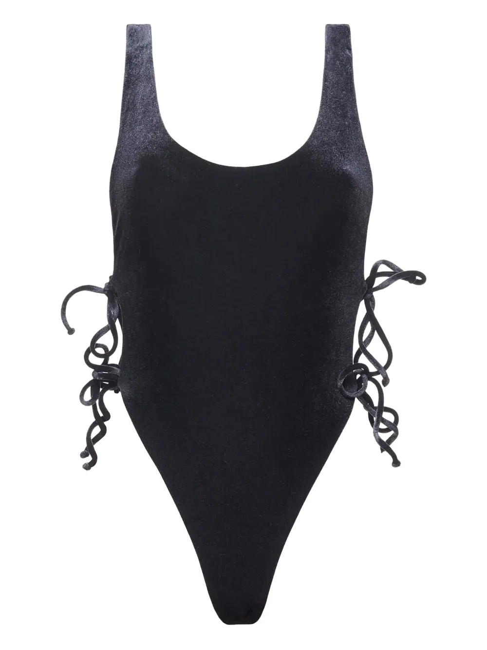 Reina Olga Bowie Velvet Lace-up Swimsuit In Black