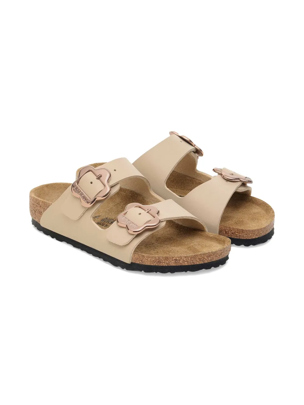 Birkenstock Kids Arizona sandalen met bloemgesp Beige