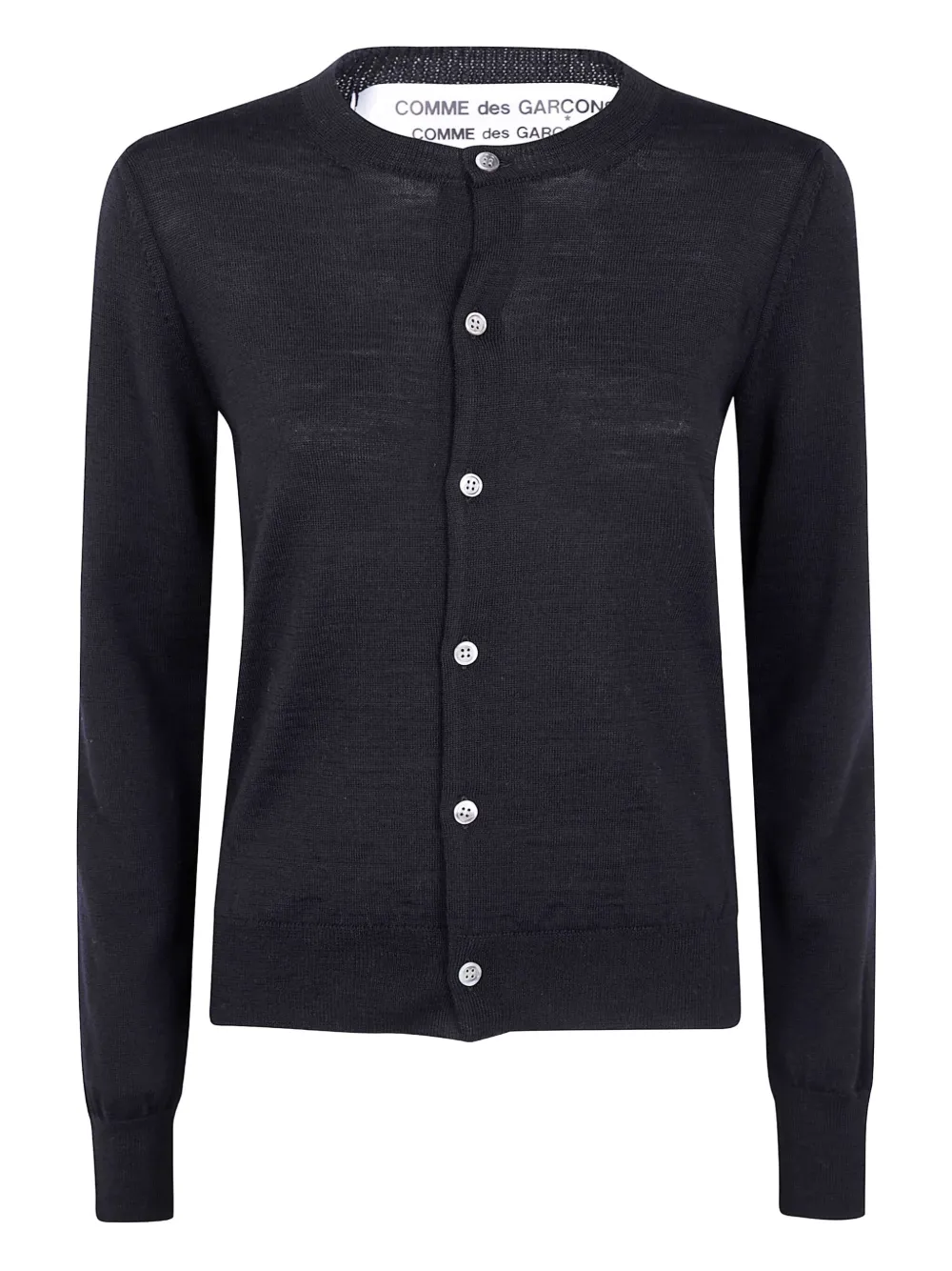 Comme Des Garçons Ribbed Hem Long Sleeve Crew Neck Cardigan In Black
