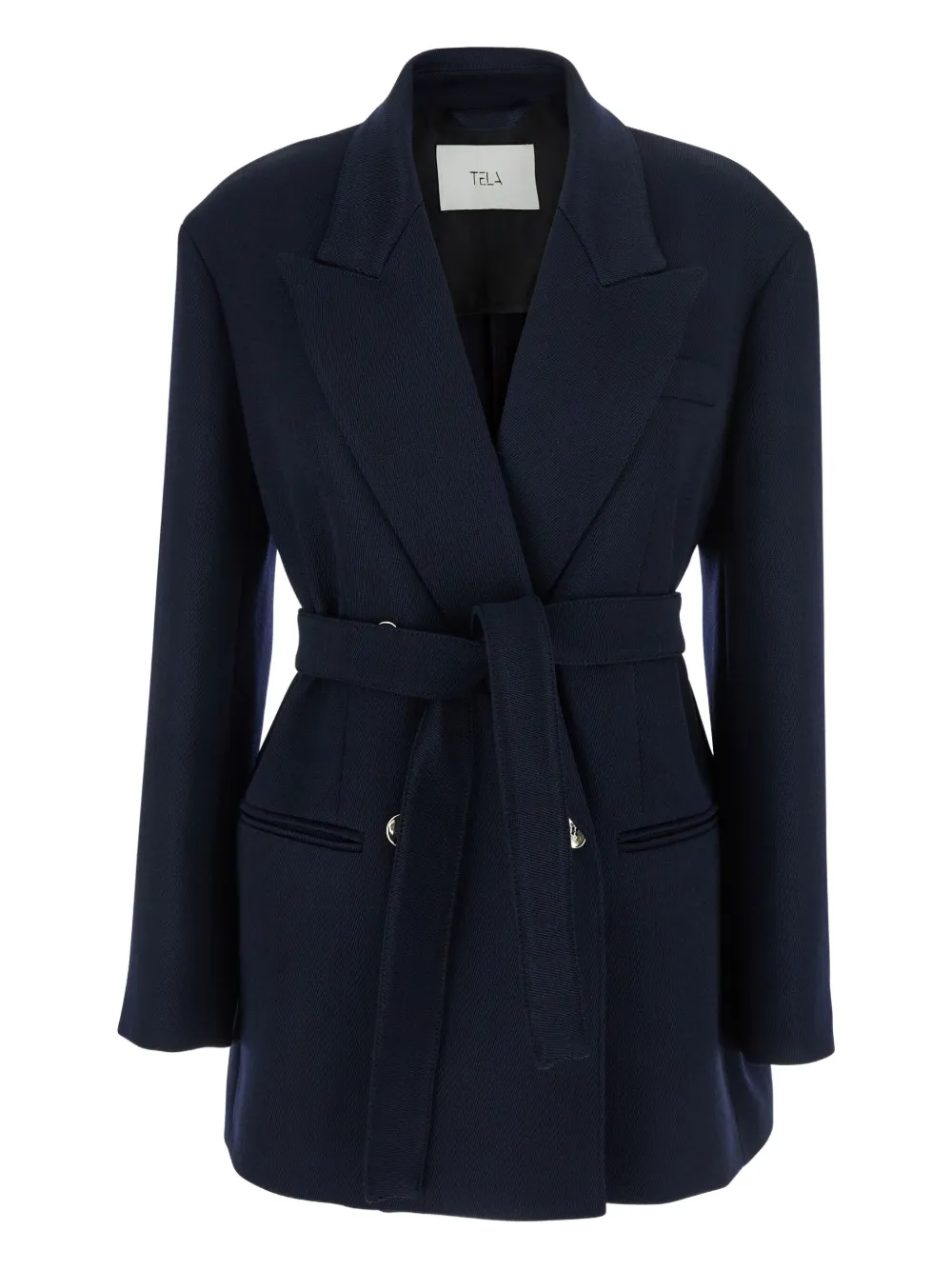 Tela belted double-breasted blazer - ブルー Tela belted double-breasted blazer - ブルー