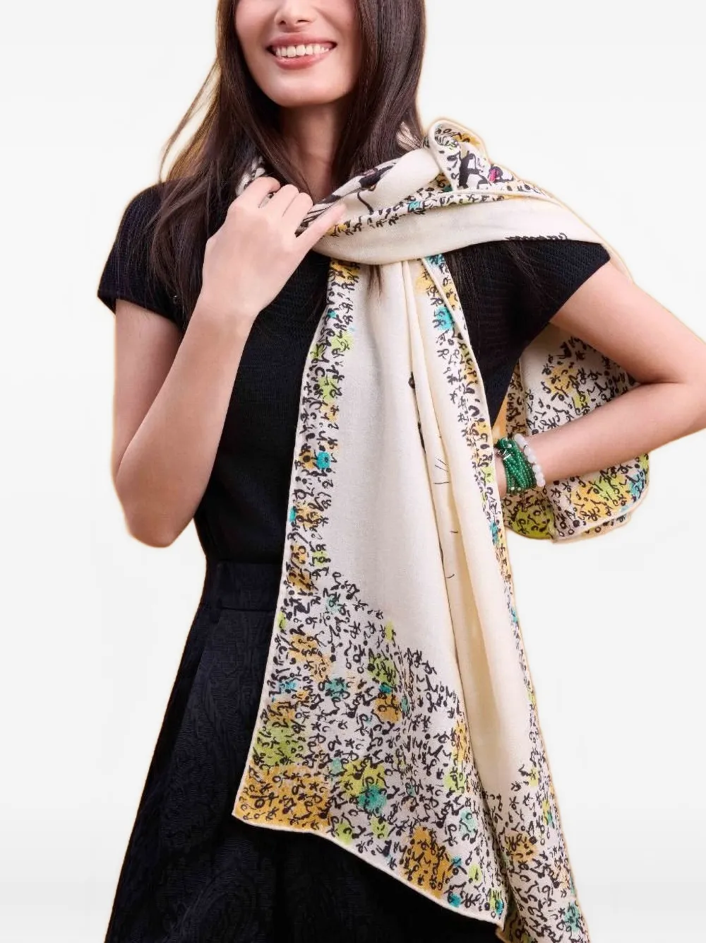 Shanghai Tang Equestrian Print Silk Scarf In Neutral