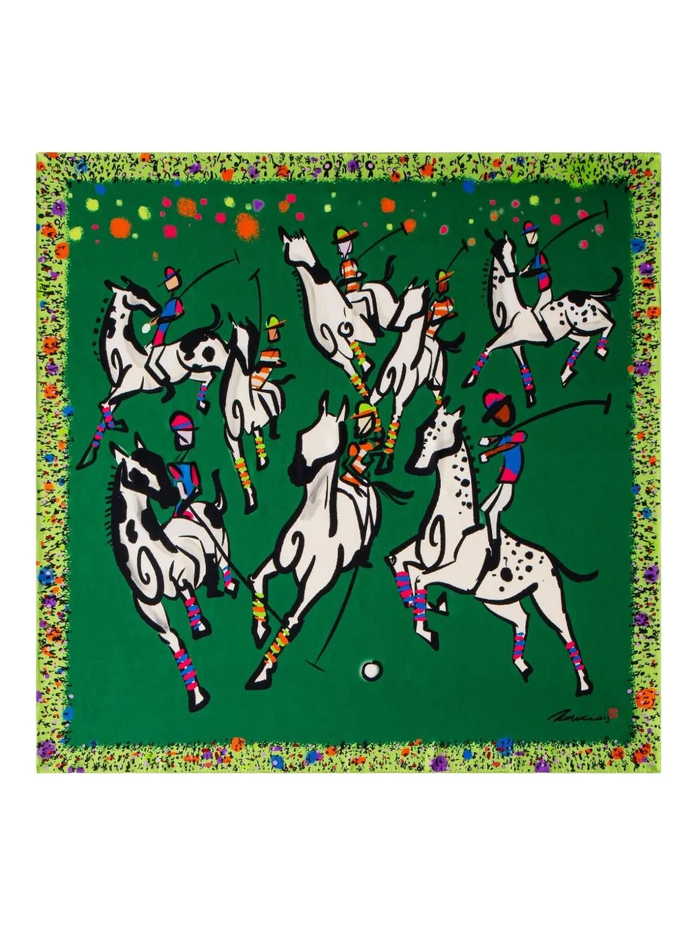 Shanghai Tang equestrian print silk scarf - グリーン Shanghai Tang equestrian print silk scarf - グリーン