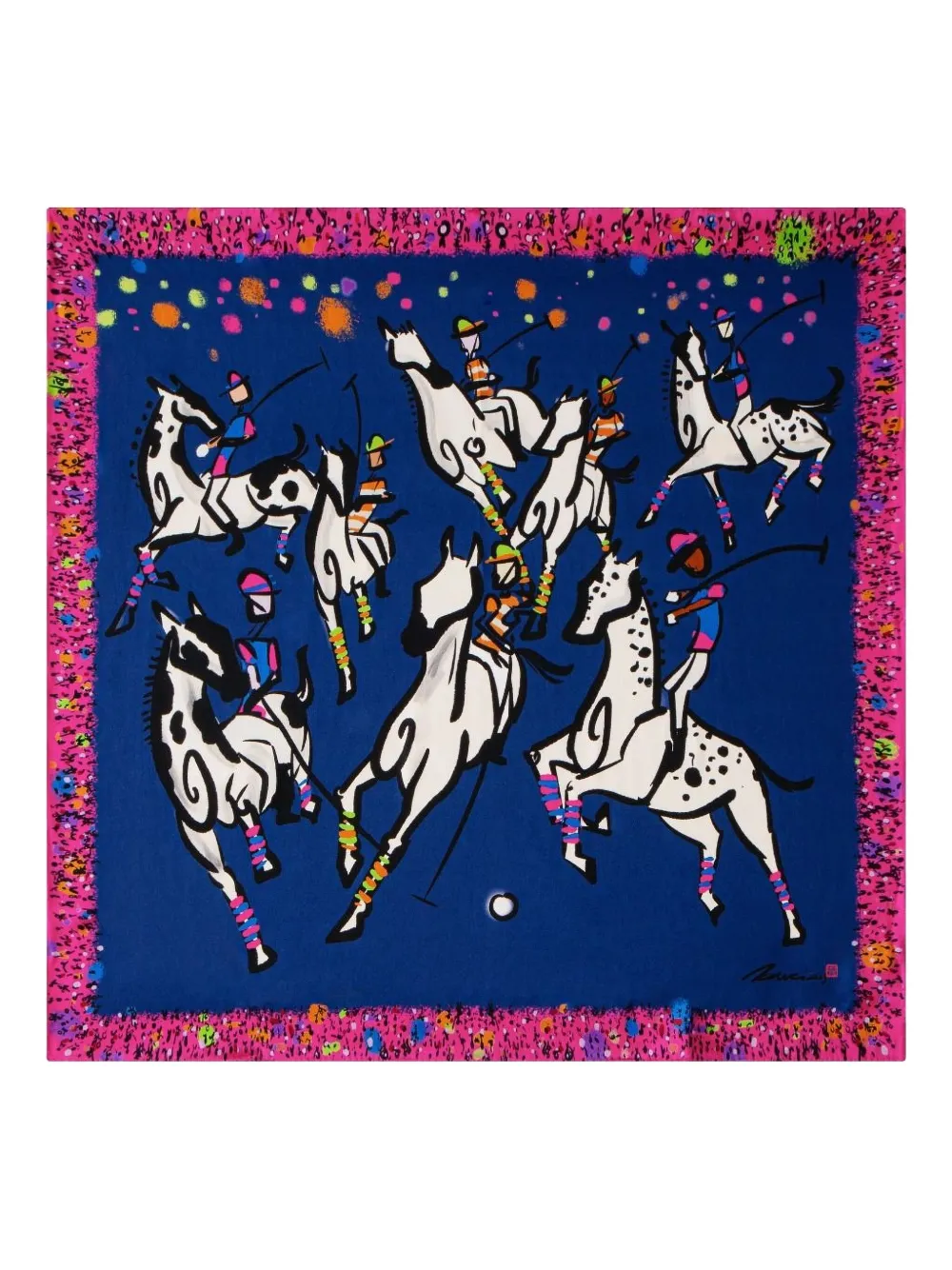 Shanghai Tang equestrian print silk scarf - Blauw