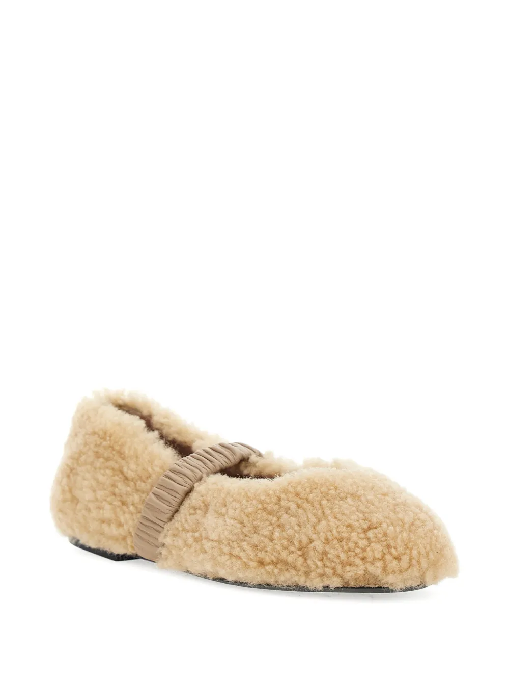 Pollini shearling leather-strap flats Neutrals