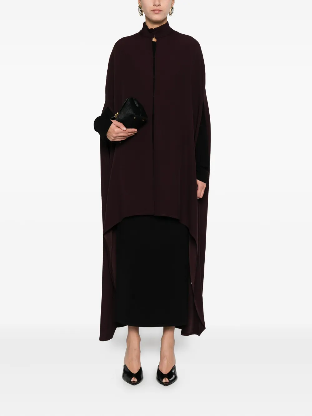 Raquel Diniz Draped High Neck Cape With Front Slit In Brown