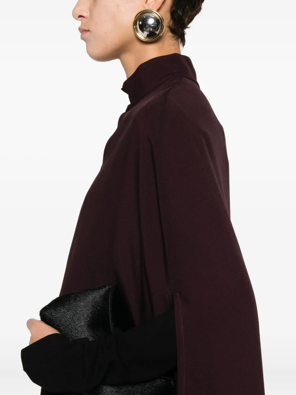 Raquel Diniz Draped High Neck Cape With Front Slit In Brown