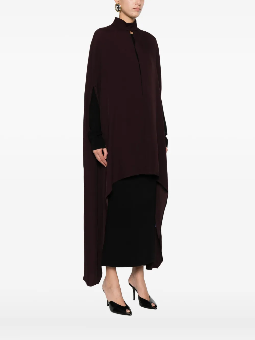 Raquel Diniz Draped High Neck Cape With Front Slit In Brown