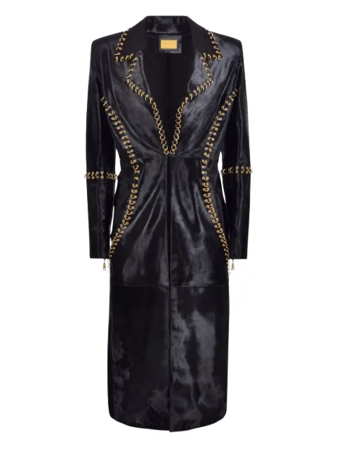 CHRISTINA CRAWFORD Cavallino chain-embellished calfskin coat