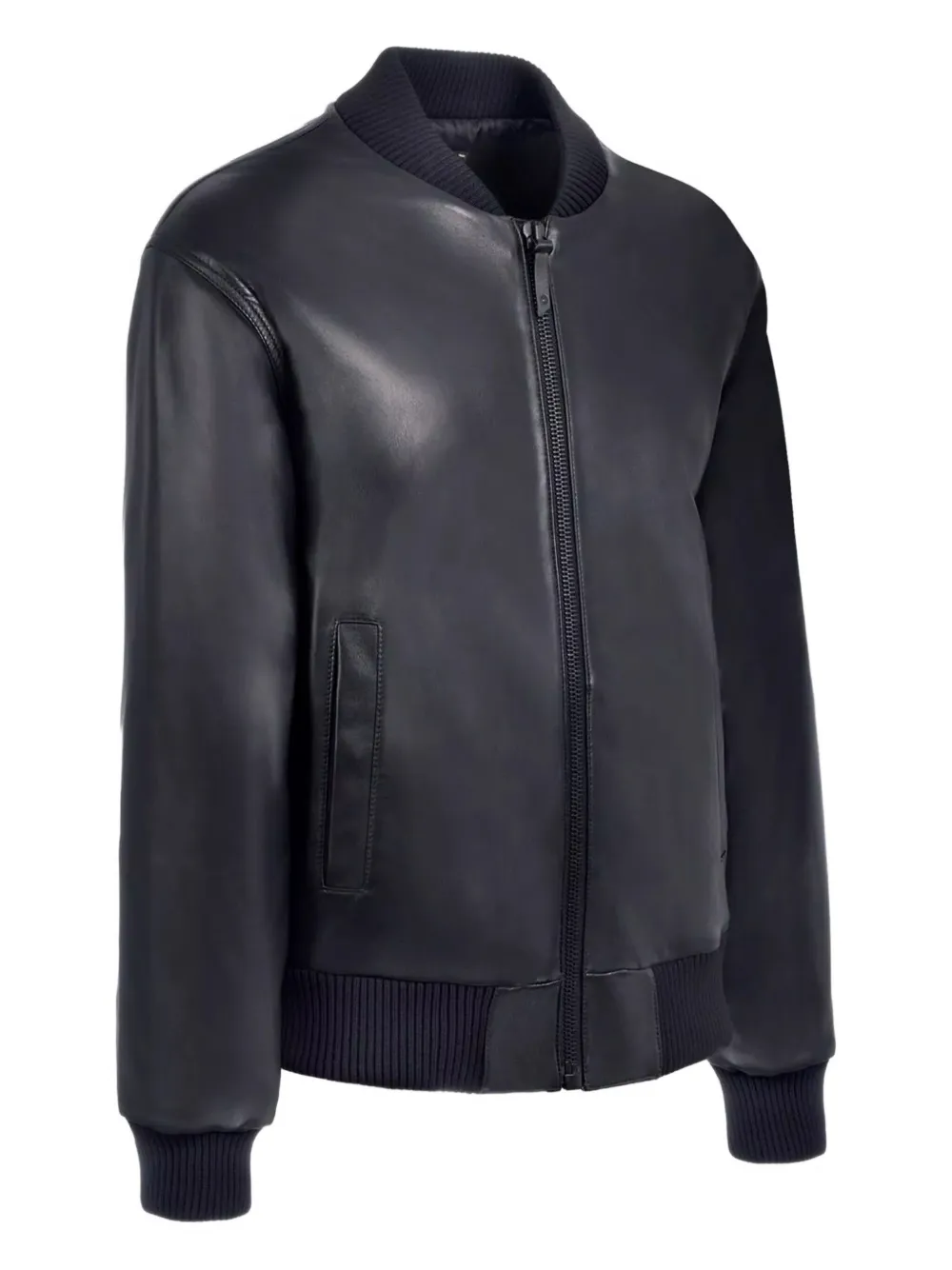 CHRISTINA CRAWFORD Leren bomberjack met geribbelde manchetten Zwart