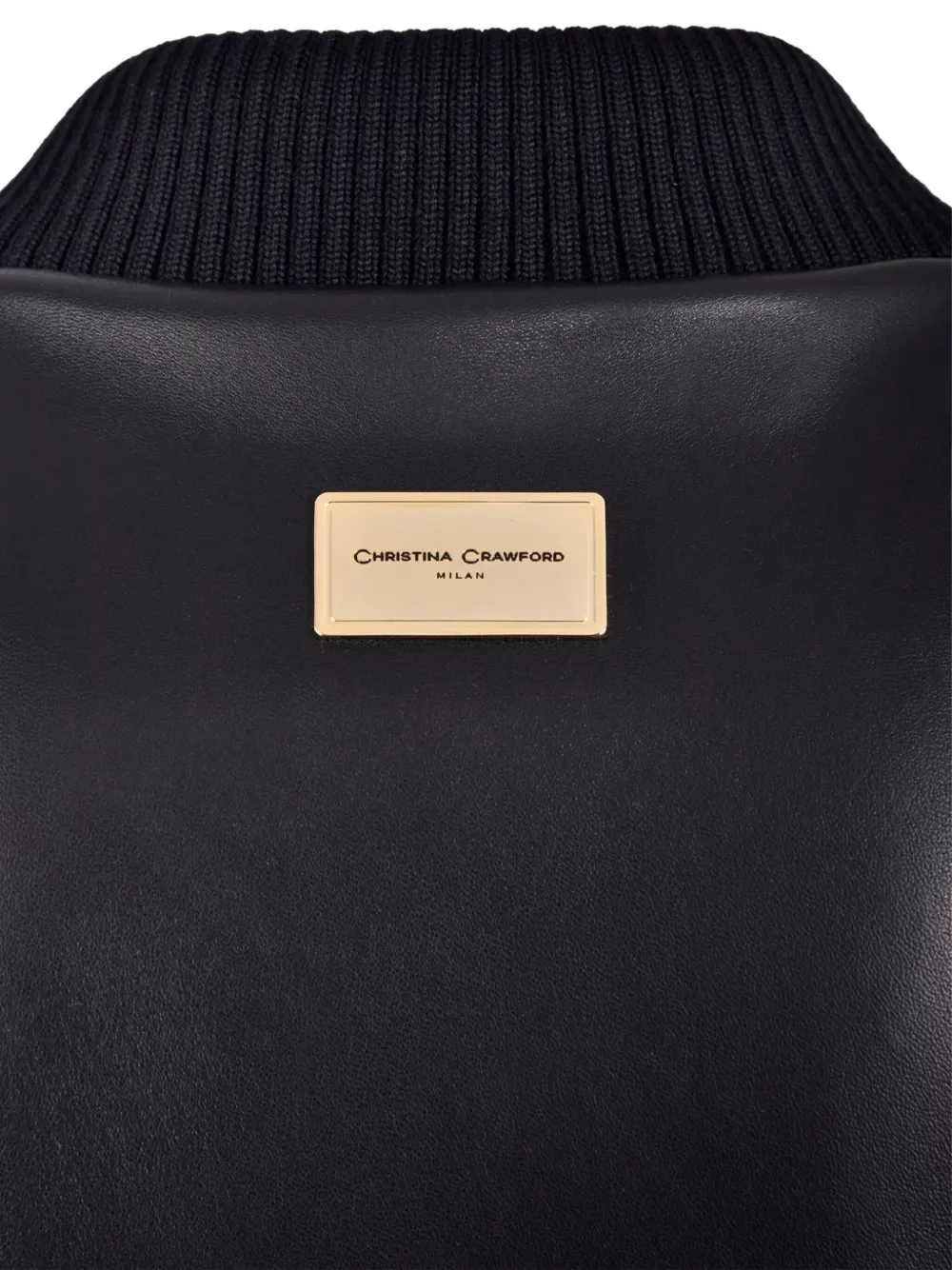 CHRISTINA CRAWFORD Leren bomberjack met geribbelde manchetten Zwart