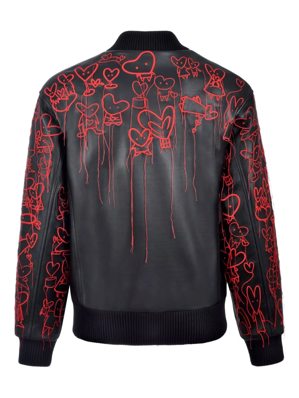 CHRISTINA CRAWFORD  heart-embroidered leather bomber jacket | Black | Image 1