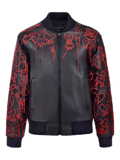CHRISTINA CRAWFORD  heart-embroidered leather bomber jacket