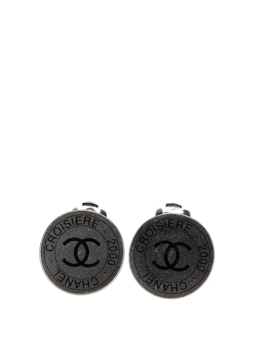 CHANEL Pre-Owned 2000 Silver Plated CC Cruise Disc Clip on Earrings CHANEL Pre-Owned 2000 Silver Plated CC Cruise Disc Clip on Earrings