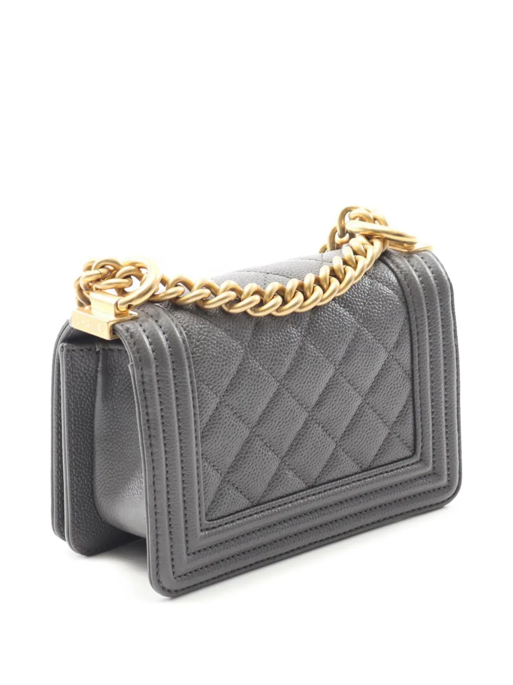 Pre-owned Chanel 2021-2025 Mini Quilted Caviar Boy Flap Shoulder Bag In Gray
