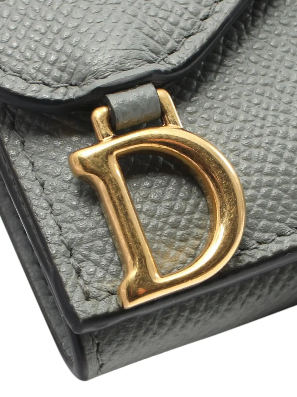 Pre-owned Dior 2000-2025 Grained Calfskin Saddle Trifold Wallet Small Wallets In Gray