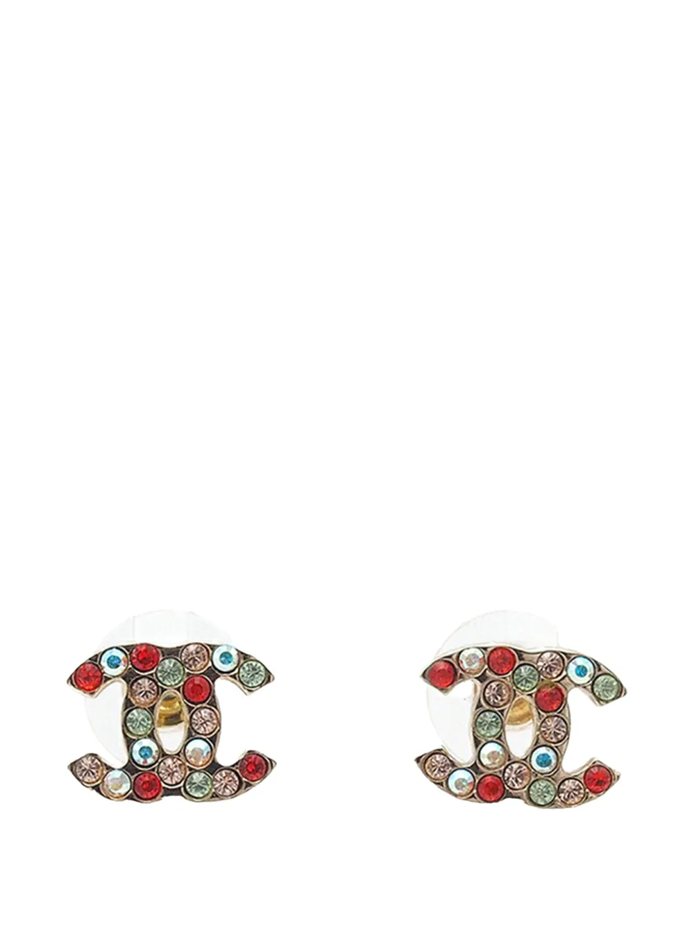 CHANEL Pre-Owned 2004 Gold Plated CC Multicolor Rhinestones Push Back CHANEL Pre-Owned 2004 Gold Plated CC Multicolor Rhinestones Push Back