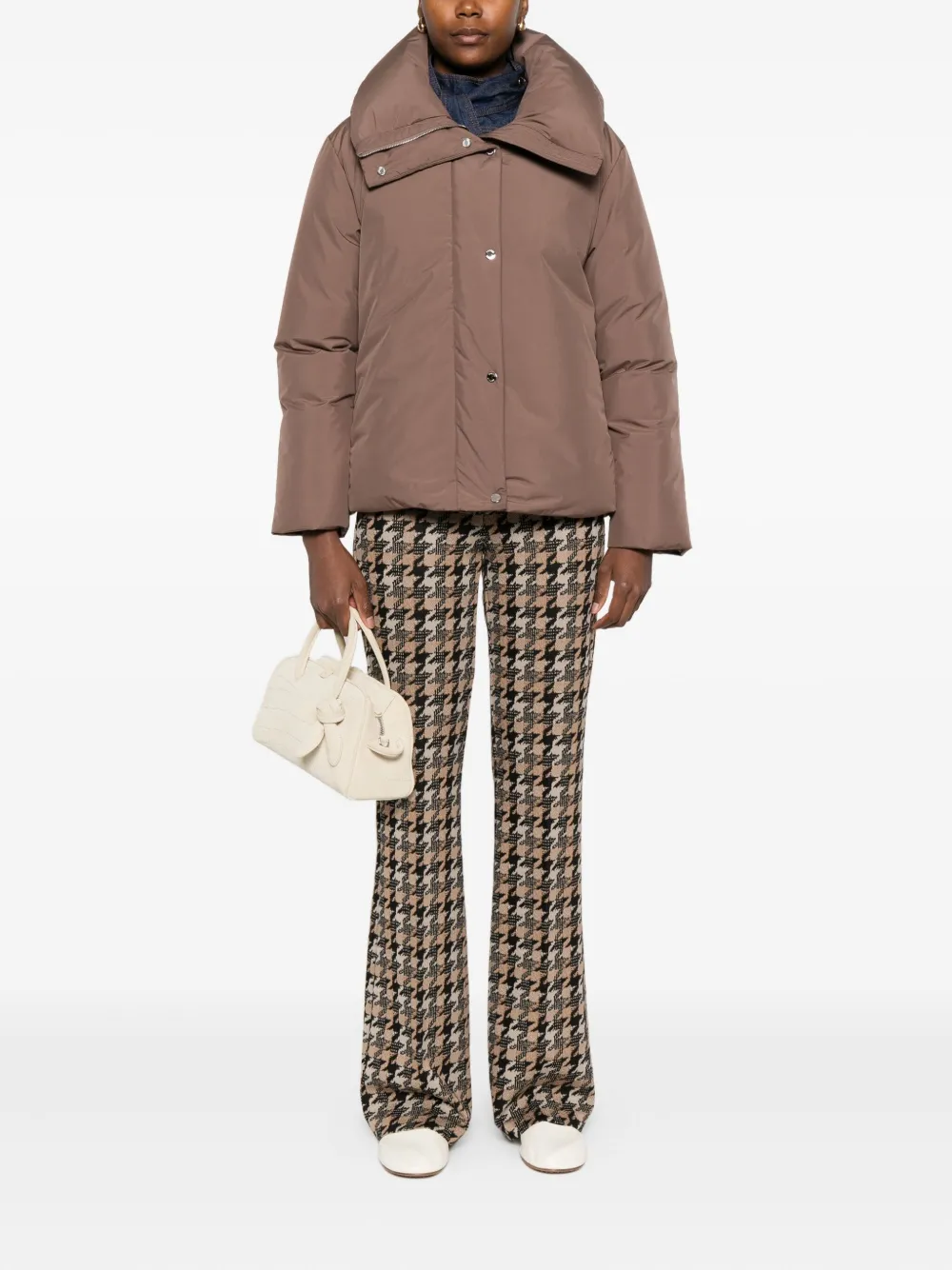 Moorer High-neck Buttoned Jacket In Brown