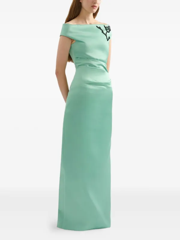 Erdem Embellished Satin Maxi Dress - Green