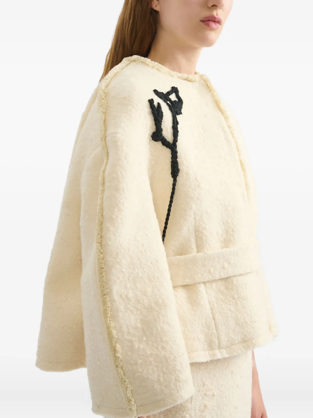 ERDEM Jack verfraaid met bloemen en ceintuur Beige