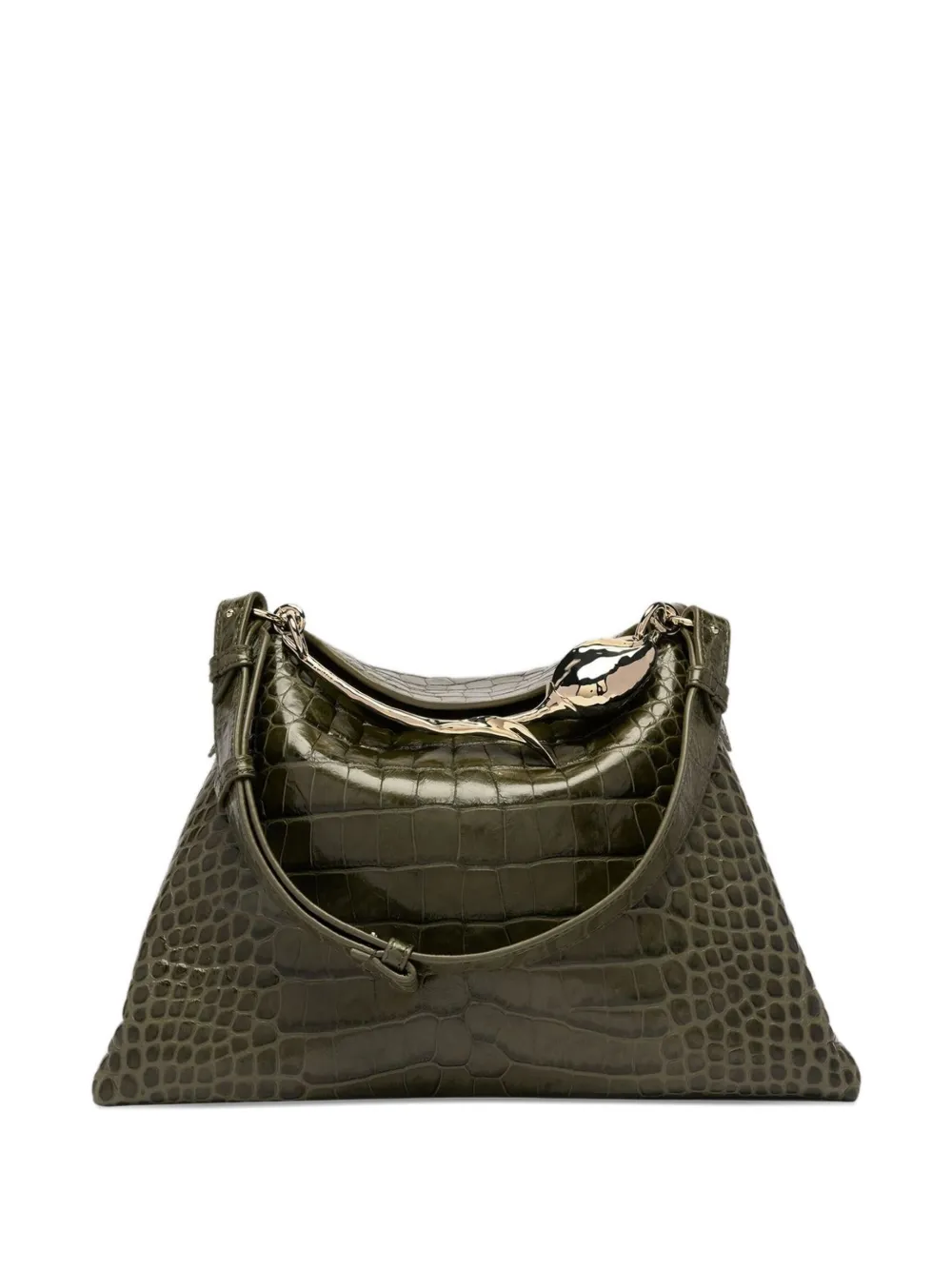 Erdem Large Bloom Rose-embellished Crocodile-effect Shoulder Bag In Green