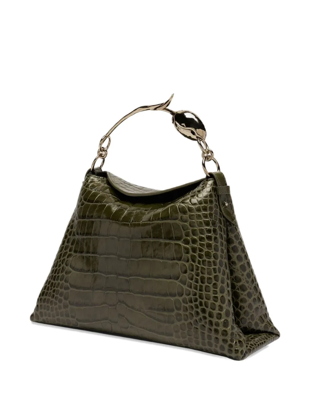 Erdem Large Bloom Rose-embellished Crocodile-effect Shoulder Bag In Green