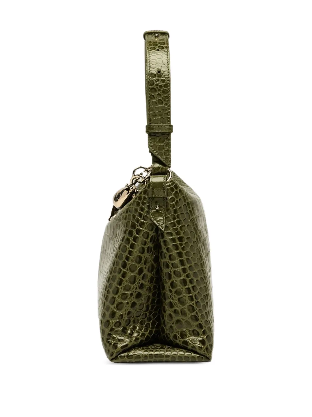 Erdem Large Bloom Rose-embellished Crocodile-effect Shoulder Bag In Green