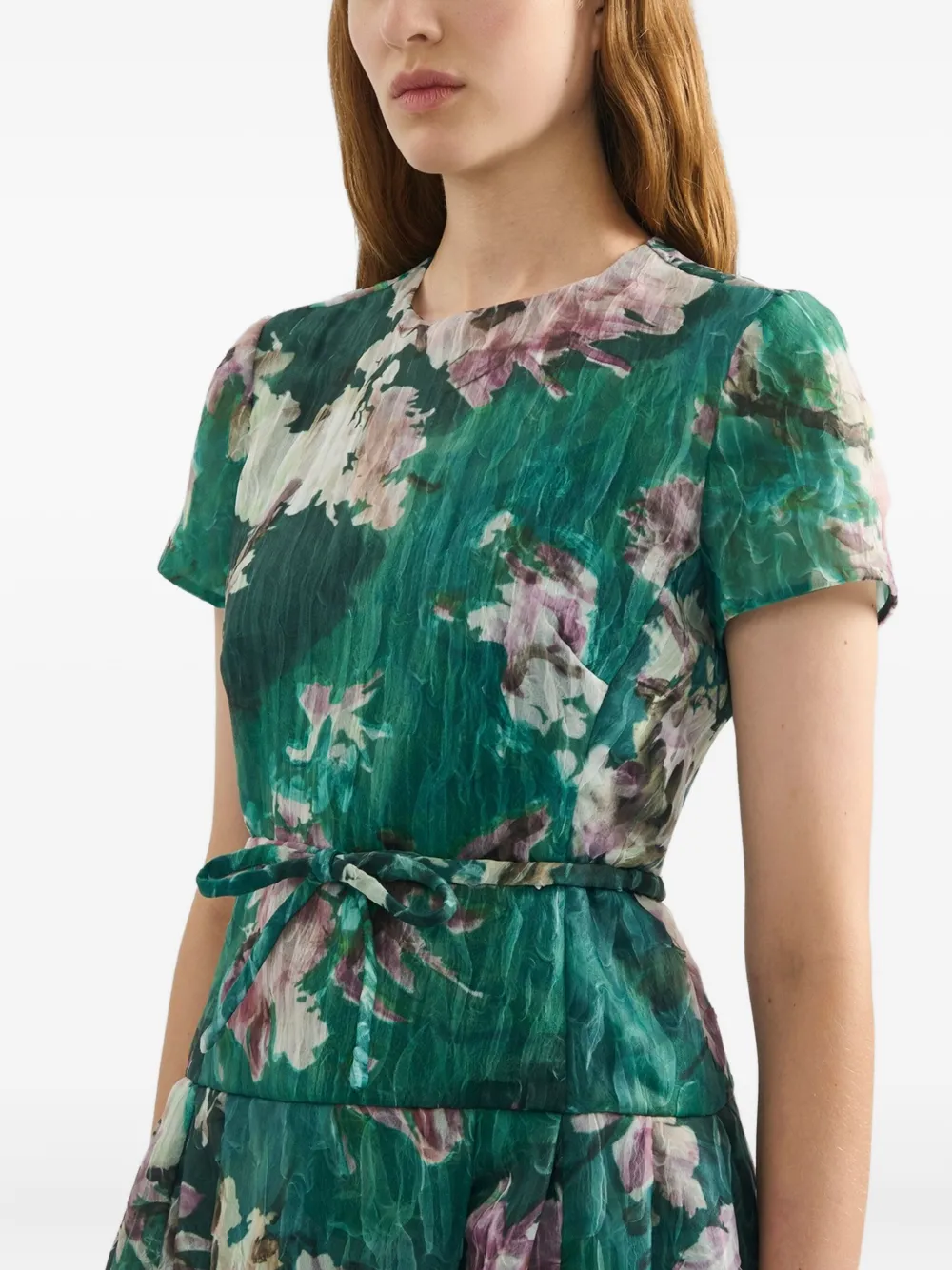 ERDEM Avondjurk met bloemenprint en korte mouwen Groen