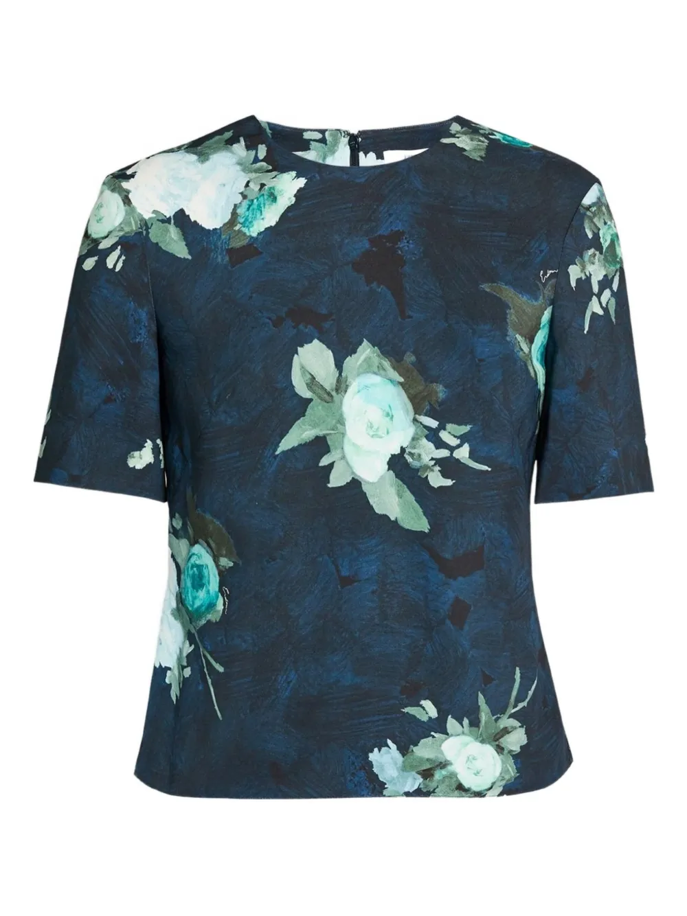 Erdem Floral-print Short-sleeve Top In Blue