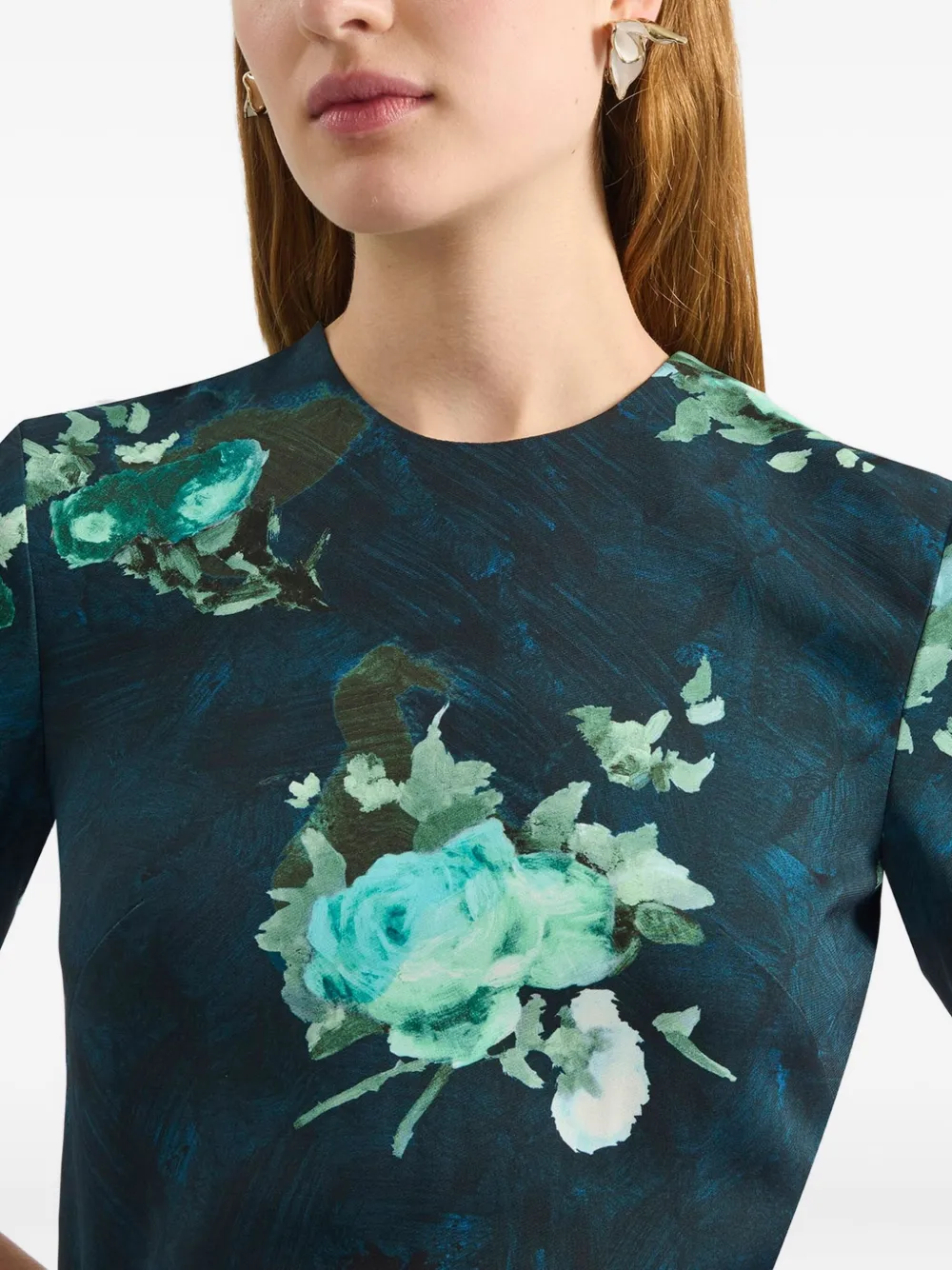 Erdem Floral-print Short-sleeve Top In Blue