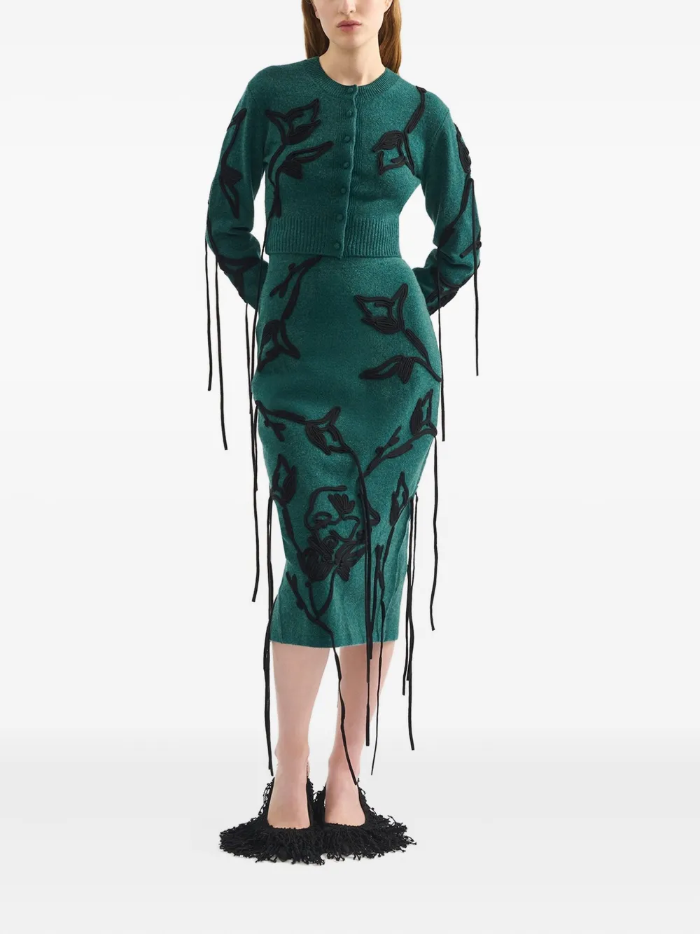 Erdem Floral-appliqué Cardigan In Green