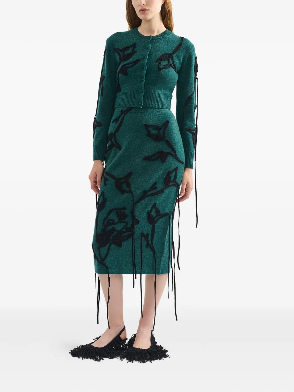 Erdem Floral-appliqué Cardigan In Green