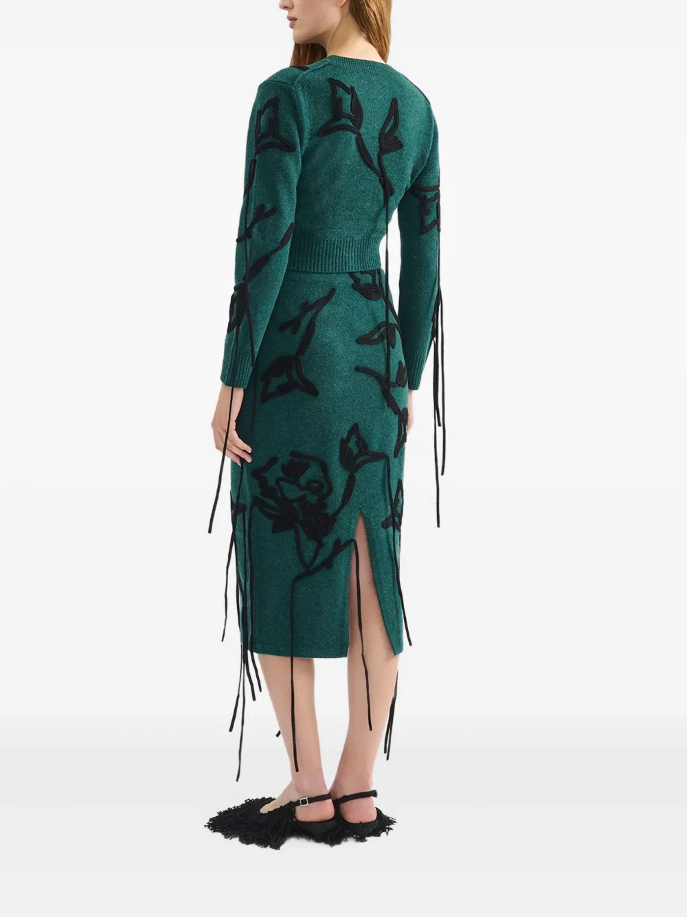 Erdem Floral-appliqué Cardigan In Green