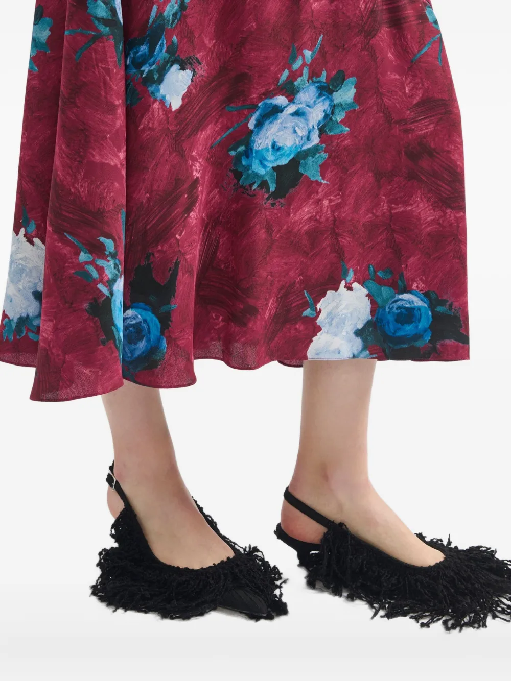 Erdem Floral-print Midi Skirt In Red