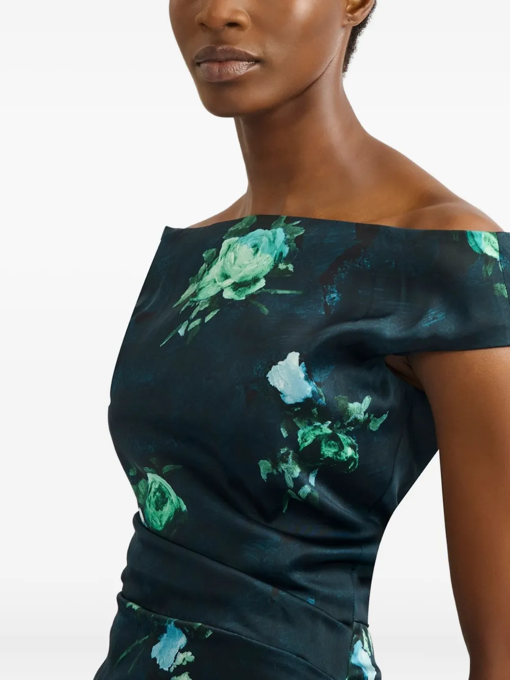 Erdem Floral-print Off-shoulder Gown In Green