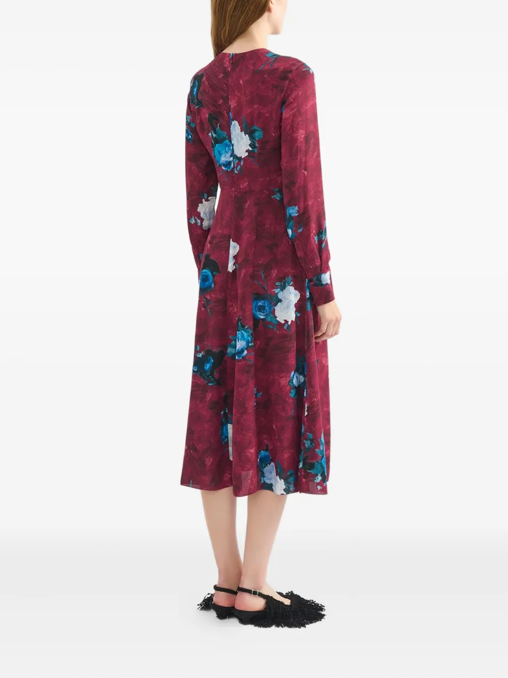ERDEM Midi-jurk met bloemenprint em lange mouwen Rood