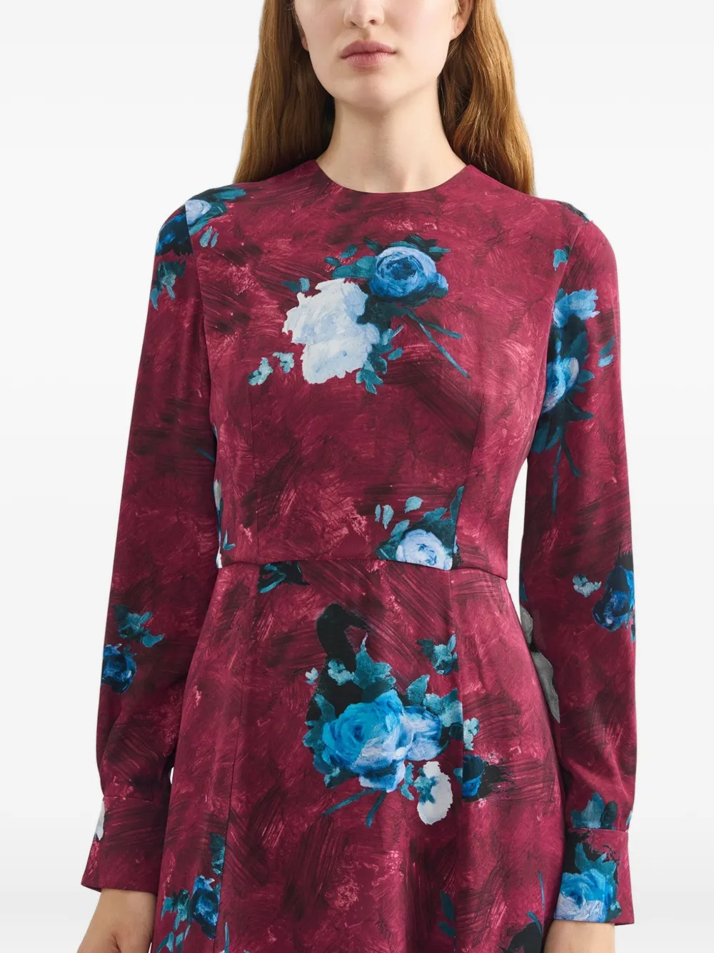 ERDEM Midi-jurk met bloemenprint em lange mouwen Rood