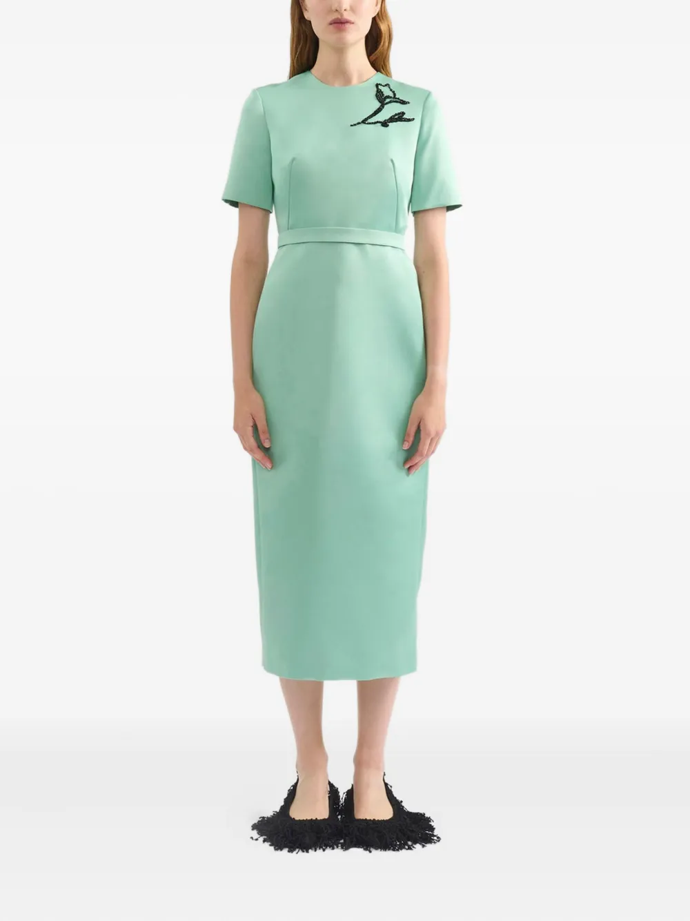  Erdem Beaded-appliqué Short-sleeve Dress - Green 