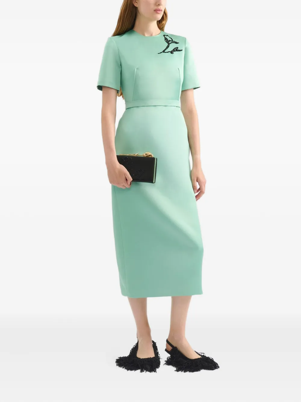  Erdem Beaded-appliqué Short-sleeve Dress - Green 