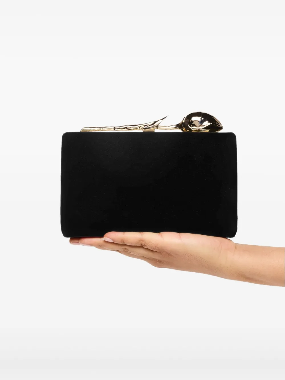 ERDEM Bloom fluwelen clutch verfraaid met roos - Zwart
