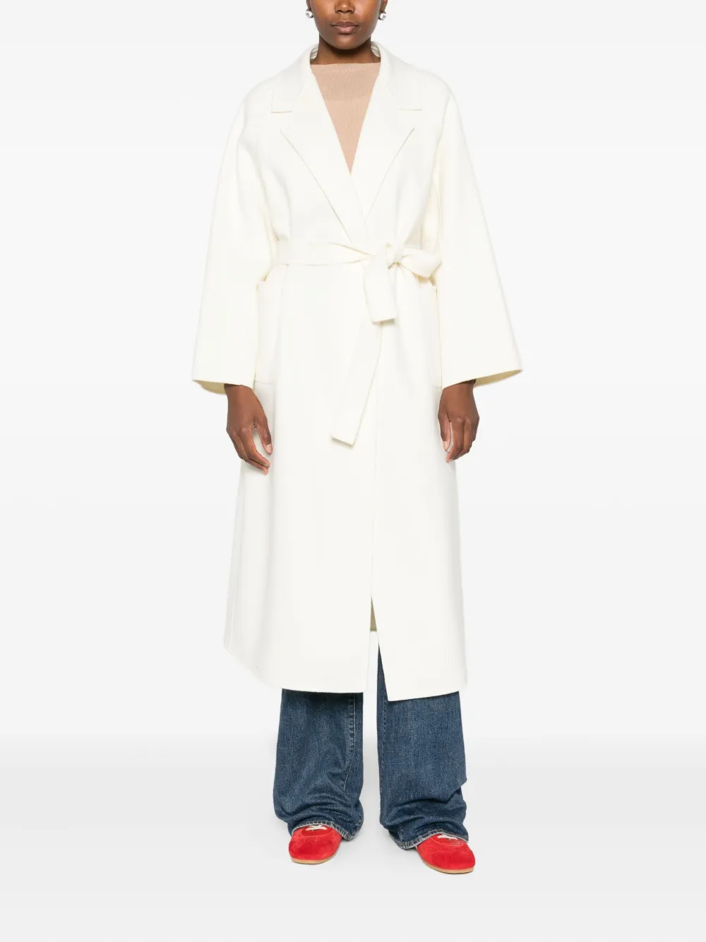 Arma Belted Wrap Coat In White