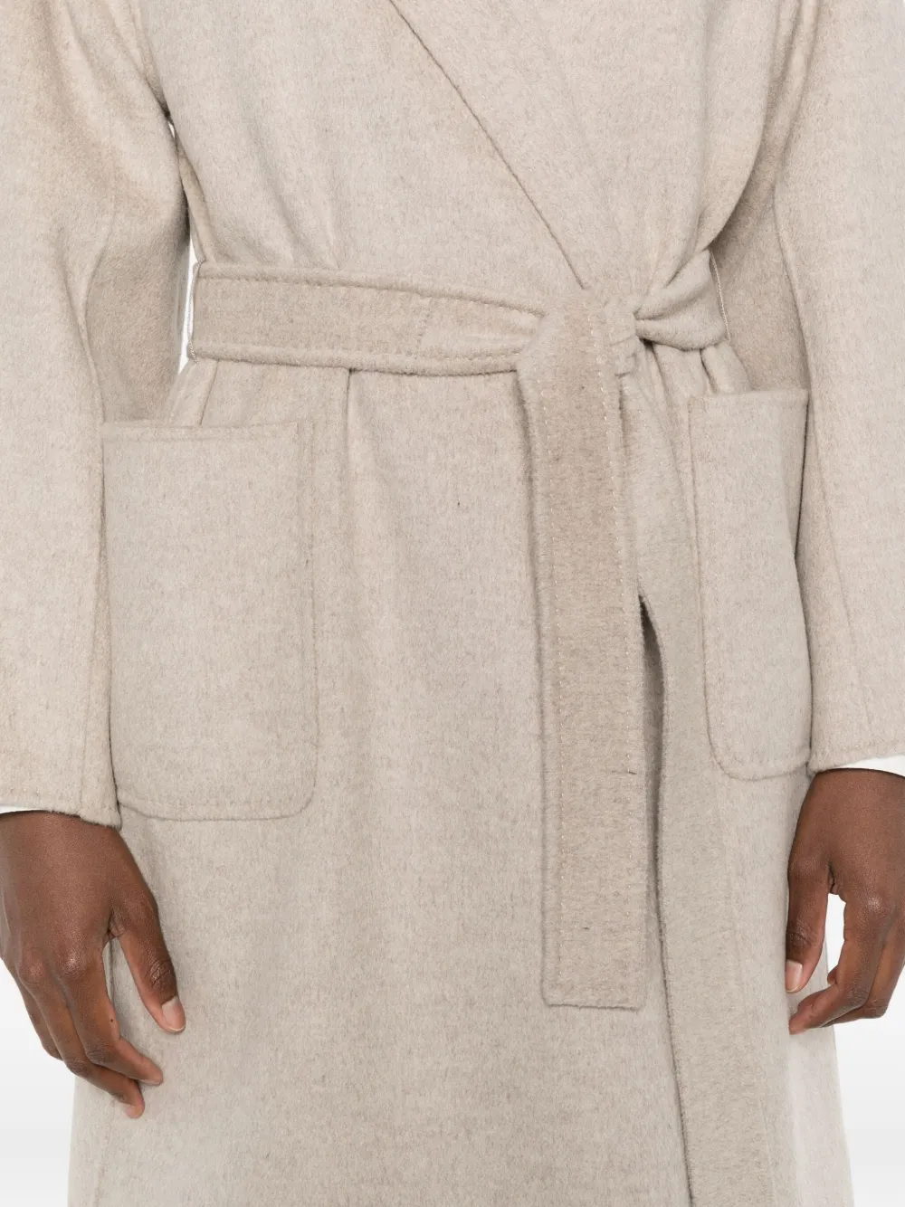Arma Belted-wool Coat In Neutral