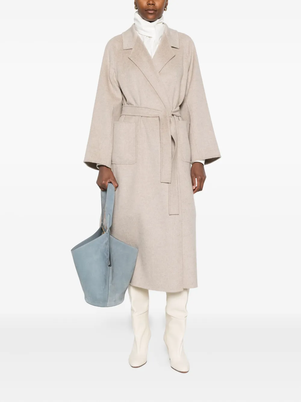 Arma Belted-wool Coat In Neutral