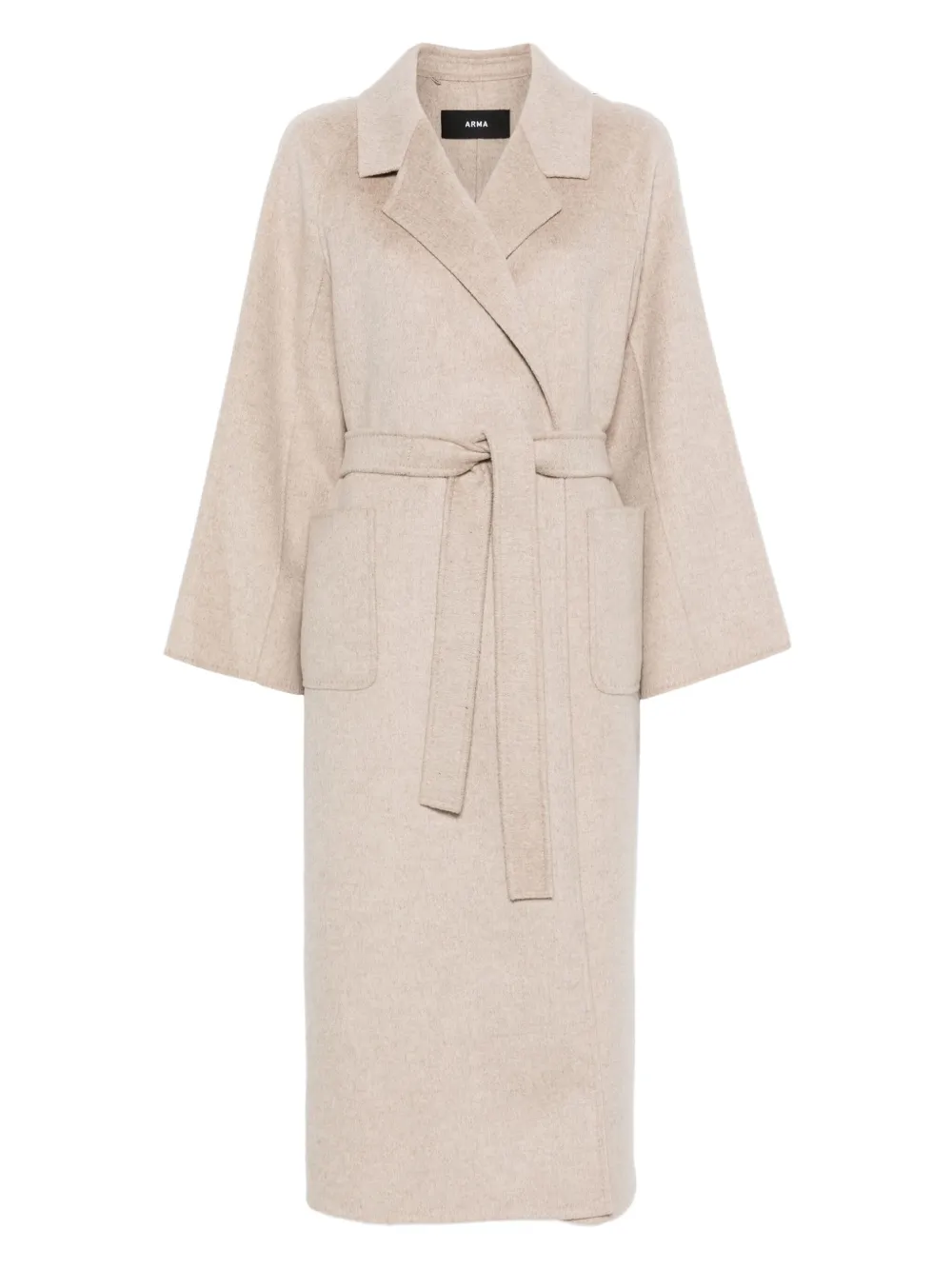 Arma Belted-wool Coat In Neutral