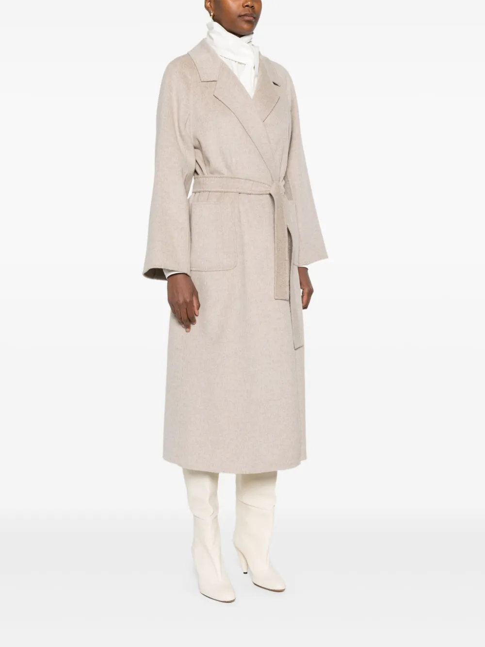 Arma Belted-wool Coat In Neutral