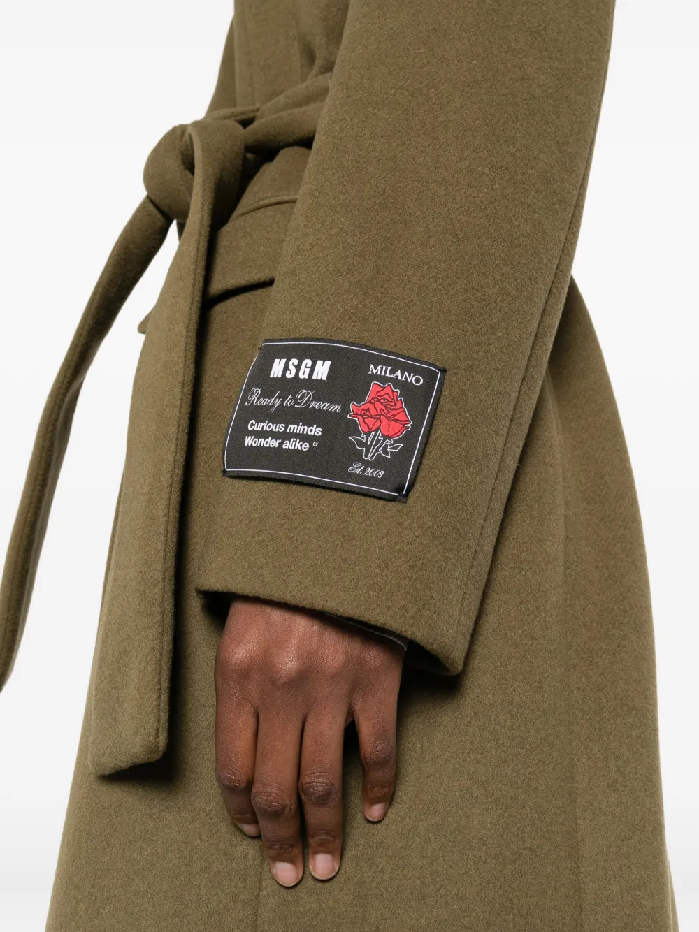 Msgm Belted Double-breasted Coat In Green