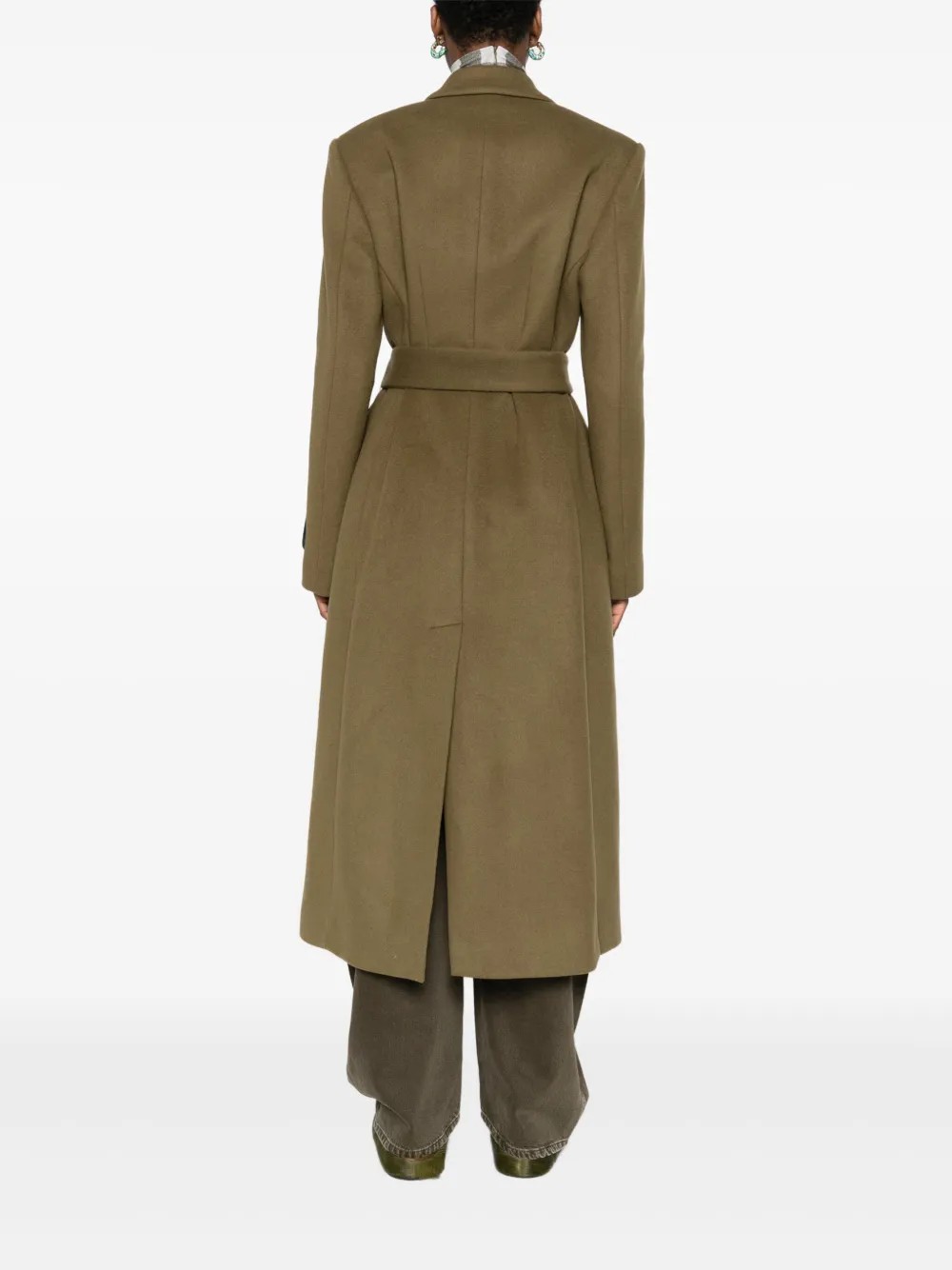 Msgm Belted Double-breasted Coat In Green